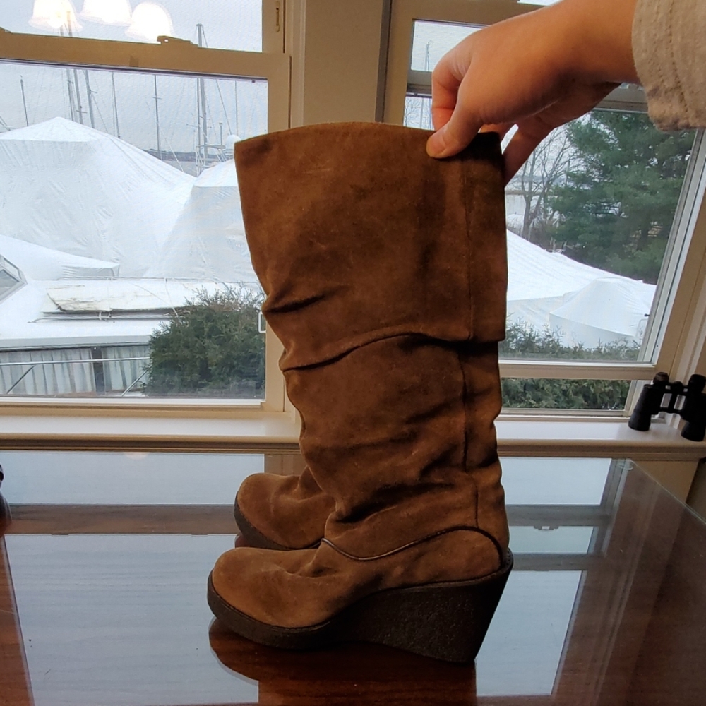Aldo Brown Suede Slouch Wedge Boots Size 7
